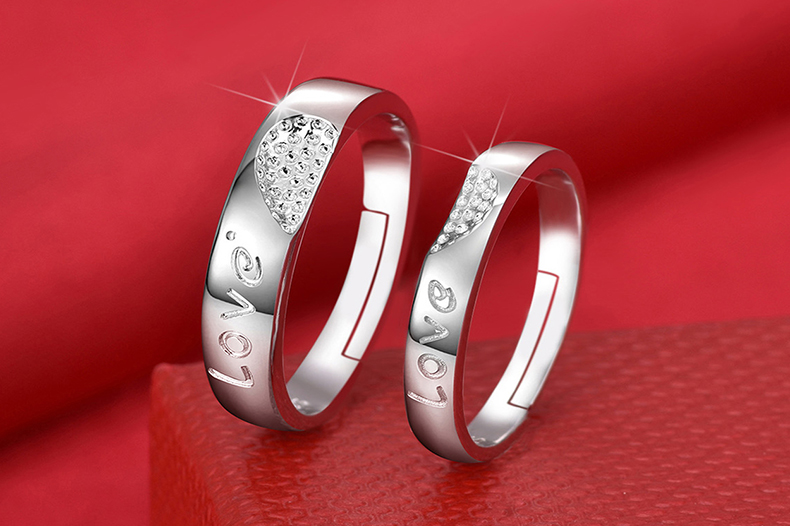 S925 sterling silver couple nhẫn một cặp chữ đồ trang sức nam giới và phụ nữ sống miệng để vòng đơn giản mở nhẫn cưới chiếc nhẫn kim cương