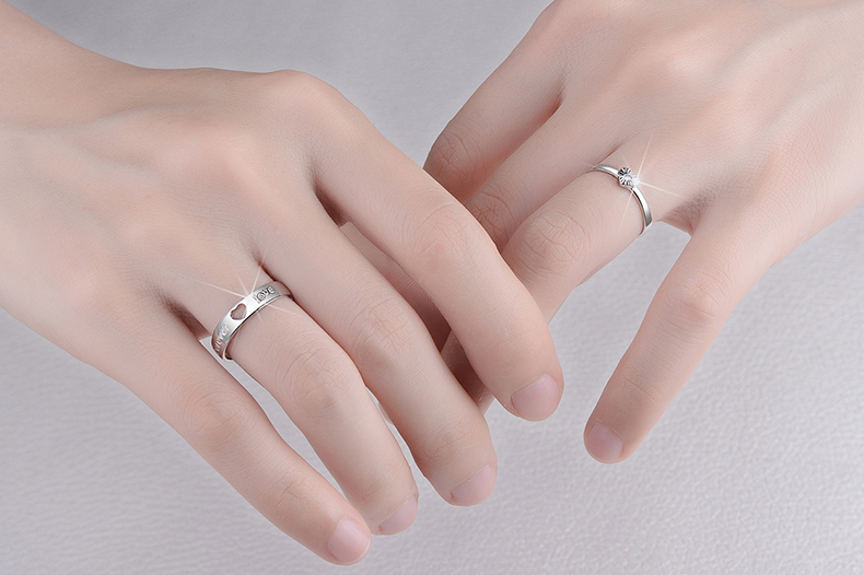 S925 sterling silver couple nhẫn một cặp chữ đồ trang sức nam giới và phụ nữ sống miệng để vòng đơn giản mở nhẫn cưới chiếc nhẫn kim cương