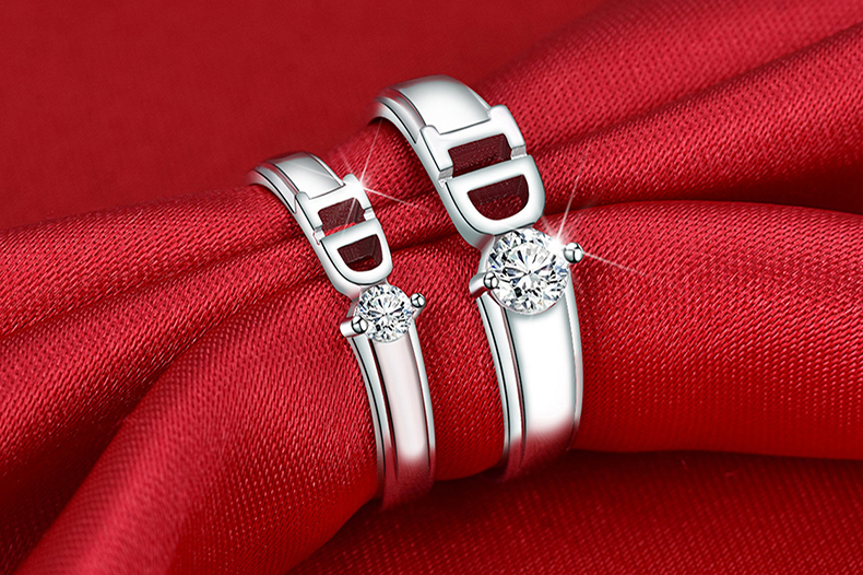 S925 sterling silver couple nhẫn một cặp chữ đồ trang sức nam giới và phụ nữ sống miệng để vòng đơn giản mở nhẫn cưới chiếc nhẫn kim cương