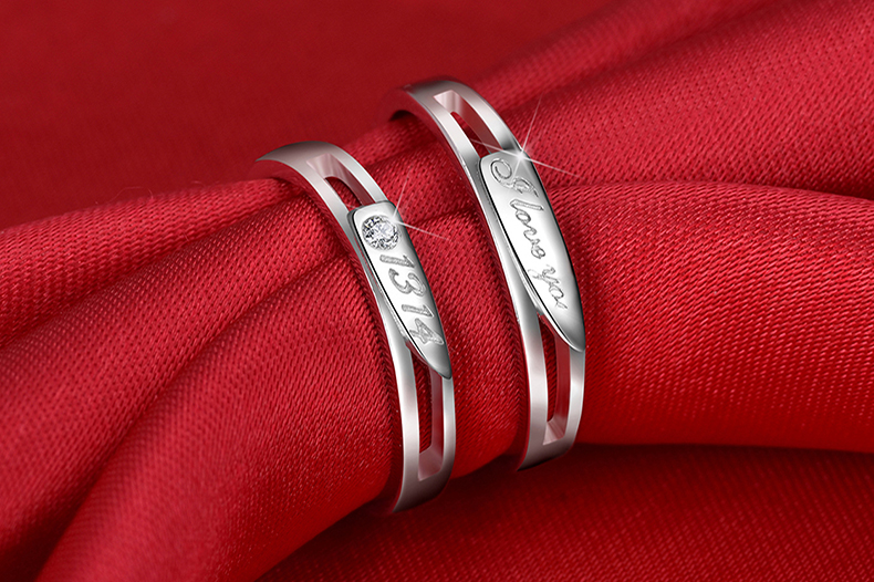 S925 sterling silver couple nhẫn một cặp chữ đồ trang sức nam giới và phụ nữ sống miệng để vòng đơn giản mở nhẫn cưới chiếc nhẫn kim cương