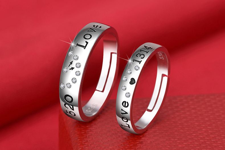 S925 sterling silver couple nhẫn một cặp chữ đồ trang sức nam giới và phụ nữ sống miệng để vòng đơn giản mở nhẫn cưới chiếc nhẫn kim cương