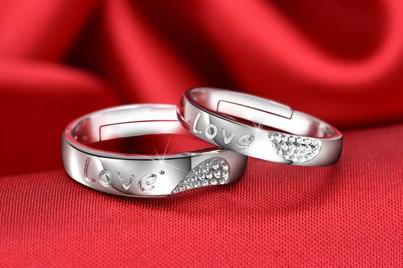 S925 sterling silver couple nhẫn một cặp chữ đồ trang sức nam giới và phụ nữ sống miệng để vòng đơn giản mở nhẫn cưới chiếc nhẫn kim cương