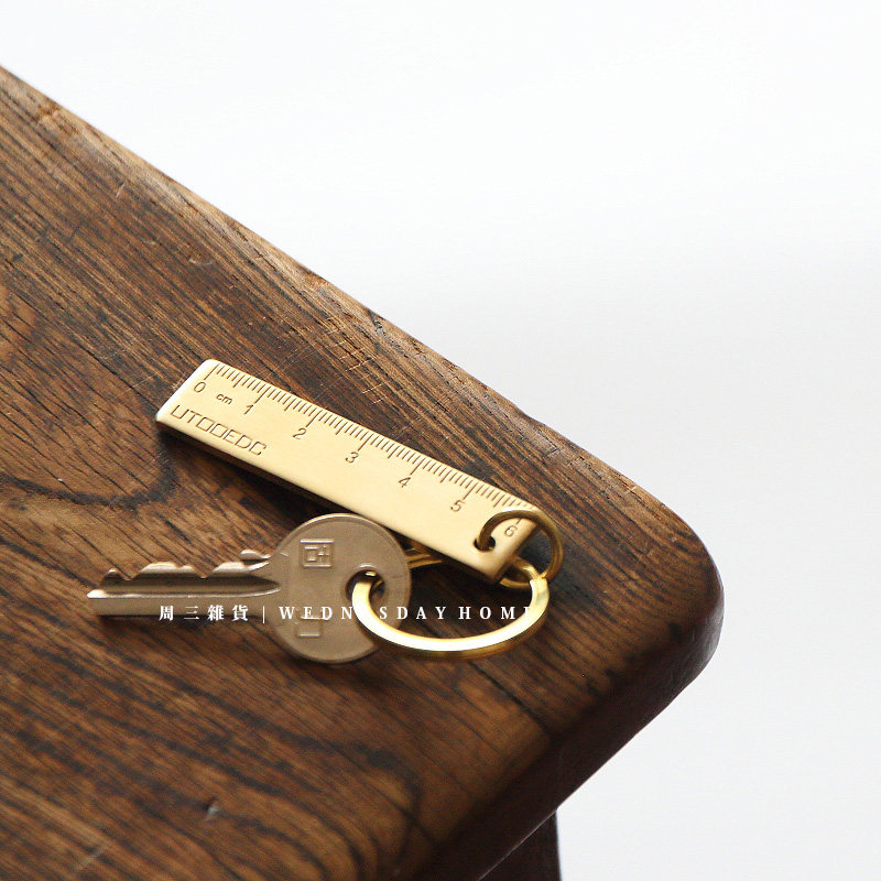 Mini bronze ruler portable ruler retro small ruler good luck card brass key buckle pendant with ruler cumin ruler