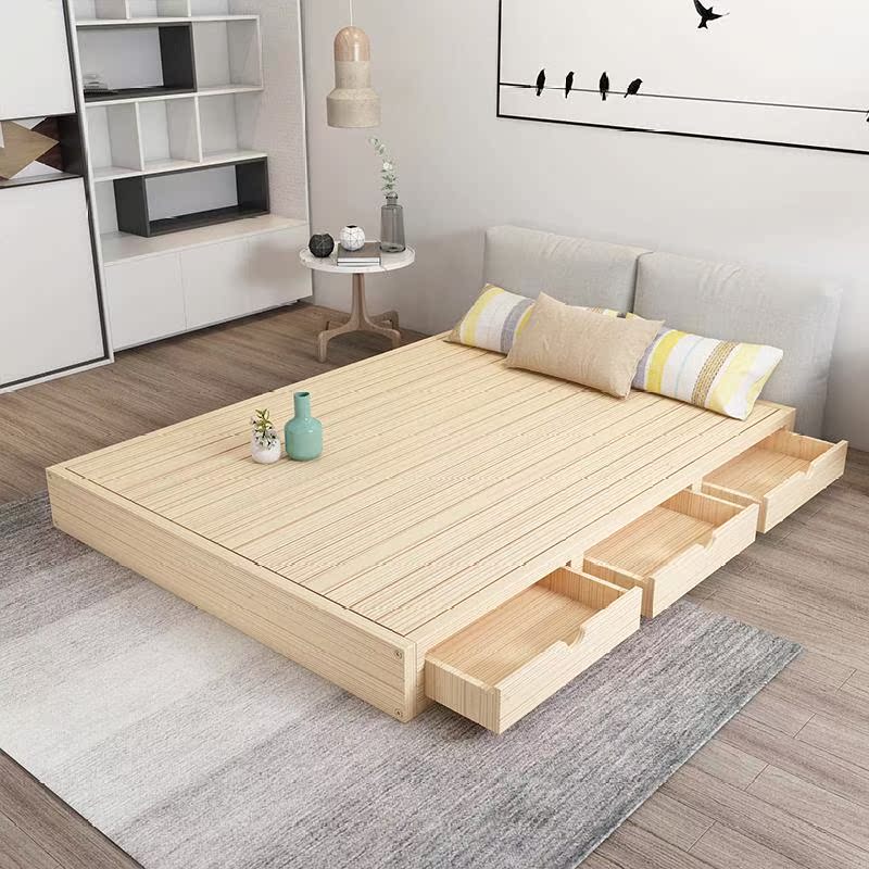 Solid bed Double frame Floor-to-ceiling bed 1 5 Double 1 8 Bed bed Japanese low bed ins Tatami floor bed