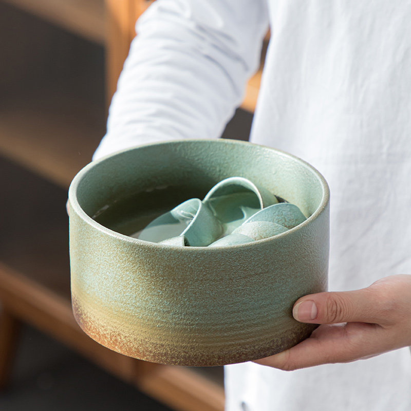 Coarse Pottery Kiln Change Tea Wash Water Pelvis Tea Cup Wash Black Ceramic Kung Fu Home Big Building Water Meditation Day Style Tea Set Accessories