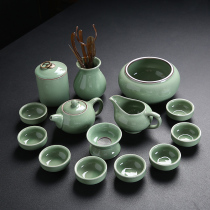 Brother kiln tea set set Ice crack slice household set simple Ru Kiln glaze Japanese Kung Fu ceramic cover bowl tea cup