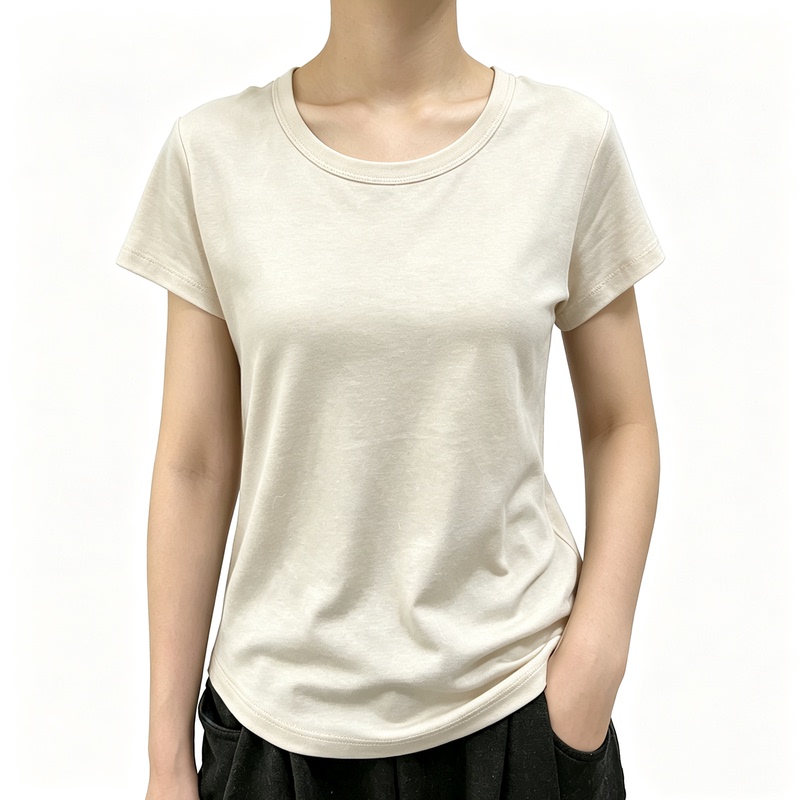 15.5 Micron 100% Merino Wool Large Round Neck Women's Short-Sleeved Slim-Fit T-Shirt for Commuting, Casual, Skin-Friendly and Breathable 15.5 Micron 100% Merino Wool Large Round Neck Women's Short-Sleeved Slim-Fit T-Shirt for Commuting, Casual, Skin-Friendly and Breathable