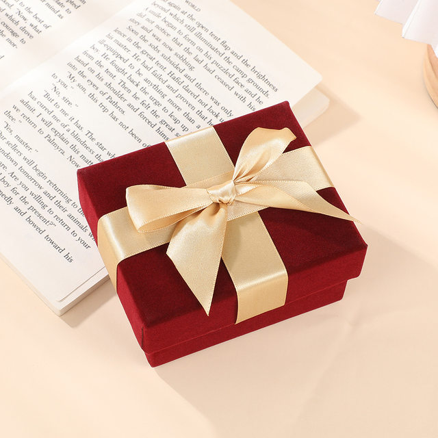 Ready-Stock Velvet Bow Gift Box Holiday Gift Packaging Lid-And-Base Box for Necklaces, Jewelry, Perfume, and Lipstick