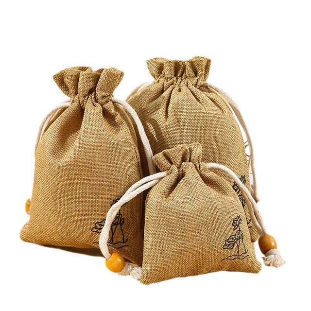Drawstring Linen Pouch, Composite Imitation Linen Bag, High-End Jewelry Bag, Celadon Packaging Bag, Linen