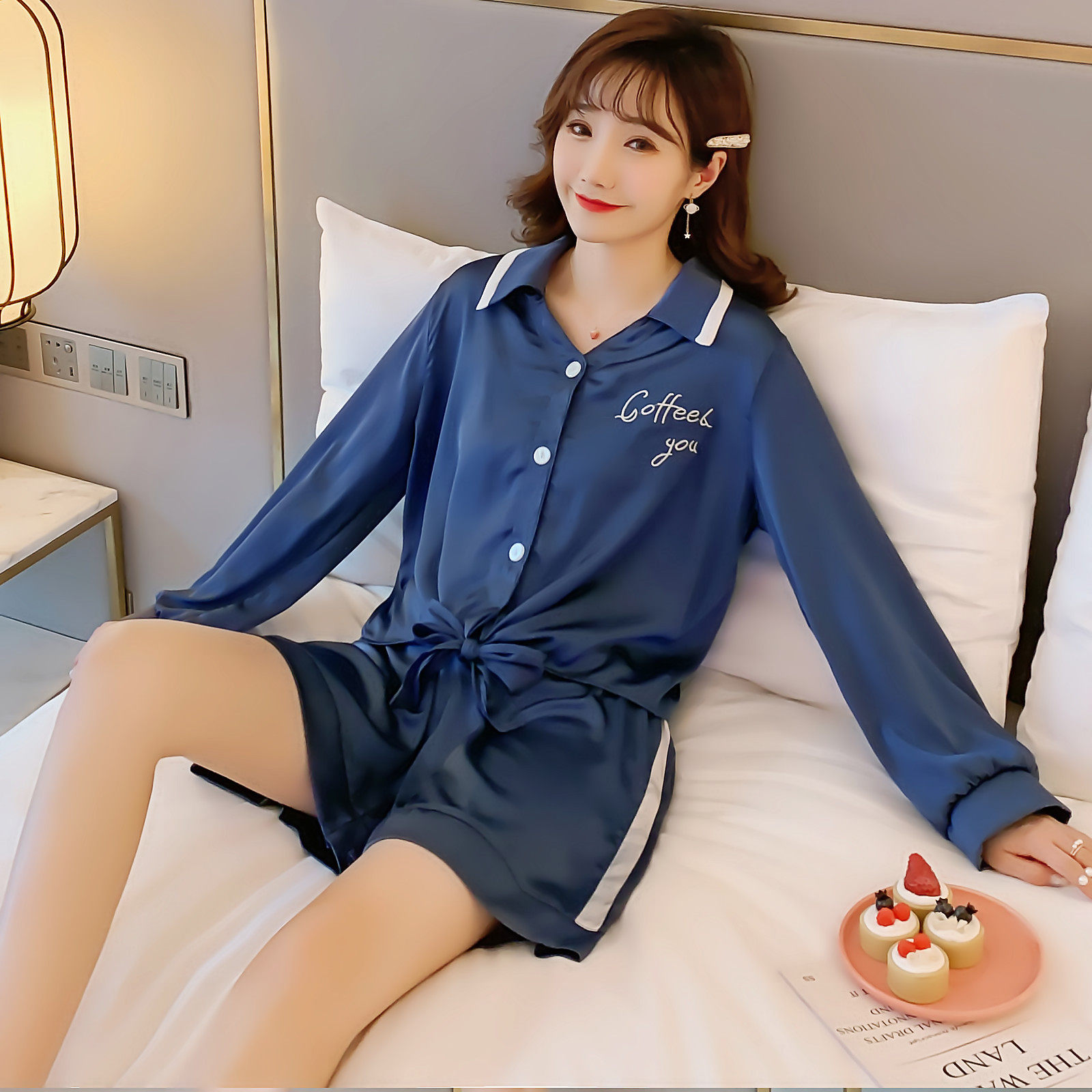 Pajamas women summer ice silk summer simulation simulation simulation of the new shorts in spring and autumn 2022 home clothes woman