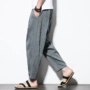 Quần lót nam phong cách lanh vải lanh nam thương hiệu thủy triều Nhật Bản quần thẳng chân lỏng lẻo phần vải lanh mỏng 9 quần - Quần mỏng quần sịp nam