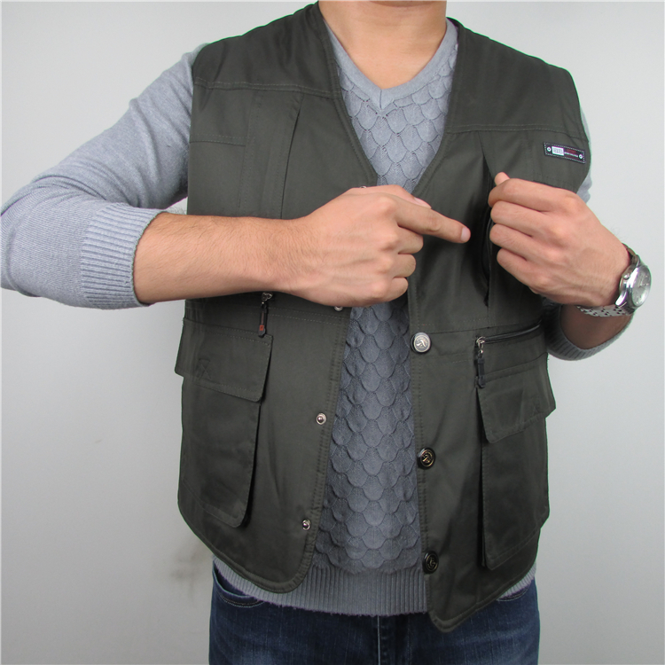 Mùa thu và mùa đông mẫu vest nam trung niên và già dày lông cừu cộng với áo nhung nhiều túi vest vest ấm áo khoác đông nam