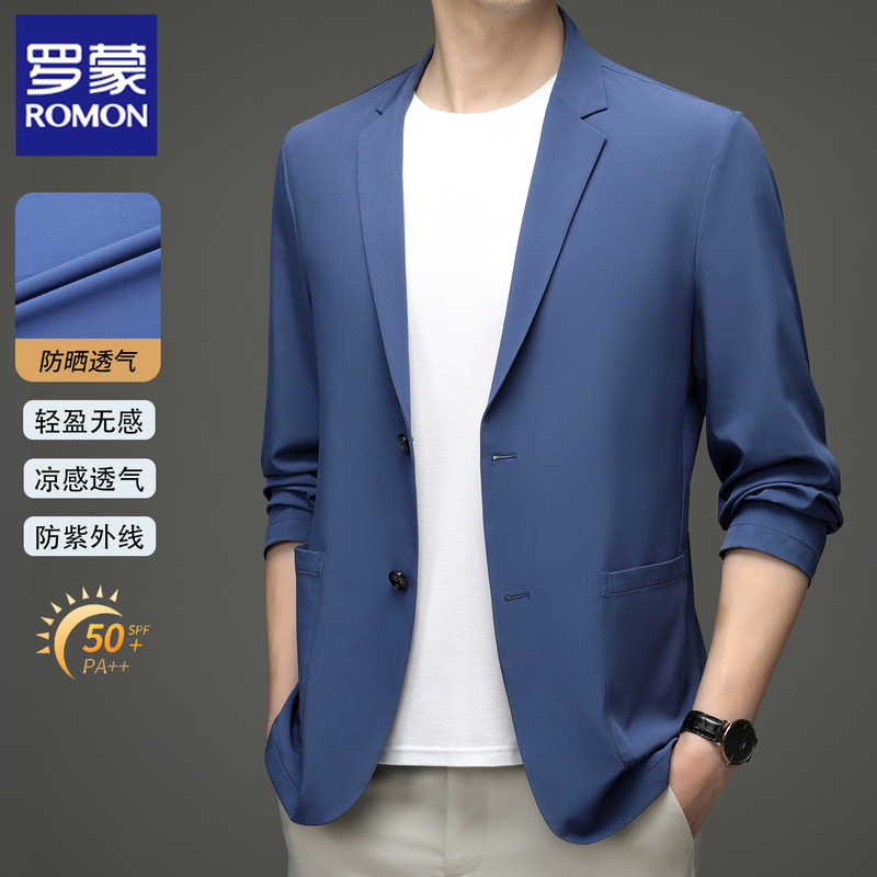 Romon Summer Thin Blazer for Men, Casual Top, Spring and Summer Suit Jacket, Single-Piece Coat, Spring and Autumn Style, High-End Single Blazer