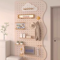 Solid wood hole board entrance wall storage rack wall hanging board entry partition storage rack wall display rack