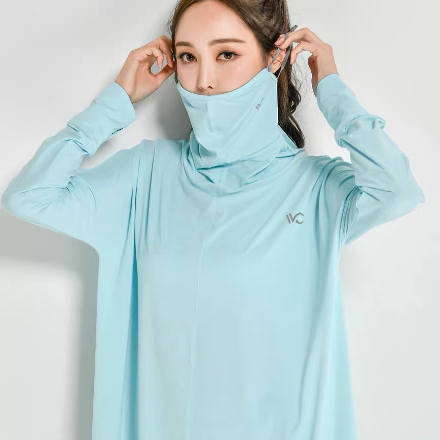 South Korean VVC riding hooded sunscreen women's summer outdoor breathable thin medium long version of anti-UV shading shawl