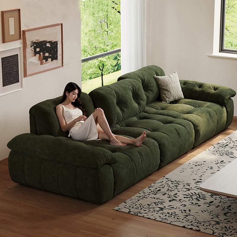 2026 Italian-Style Marshmallow High-Back Adjustable Seat Depth Chenille Cloud Fabric Sofa in Green, Fully Removable and Washable
