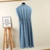 Váy cotton Tencel hè 2019 Mới của phụ nữ Hàn Quốc Thời trang dài tay không tay Váy denim của Tencel - Váy dài