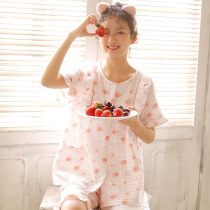 Japanese sweet pajamas for women summer pure cotton gauze thin cute lace short-sleeved shorts summer home wear set