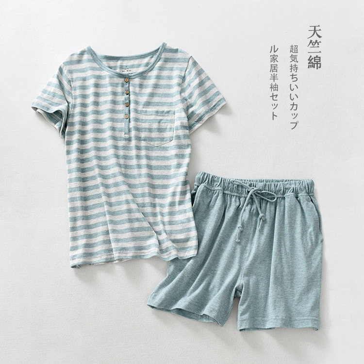 Foreign Trade Days Single Summer All-cotton Couple Sleepwear Women Brief No-Print Wind Short Sleeves Shorts Casual Home Suit Men