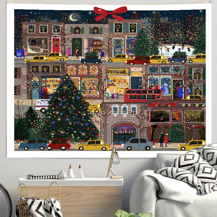 Simple Nordic ins Cartoon Christmas Children's Art Bedroom Canvas Decoration Background Cloth Covering Ugly Walls Canvas Hanging