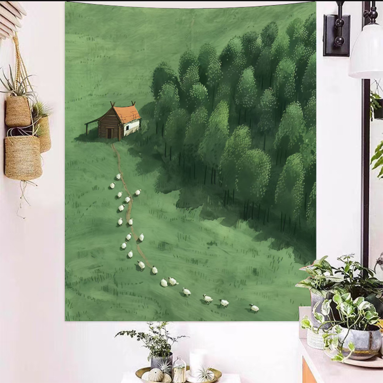 Green Grassland Forest Modern Decorative Canvas Painting Pastoral Style Healing Fresh Bedroom Headboard Hanging Cloth Background Cloth