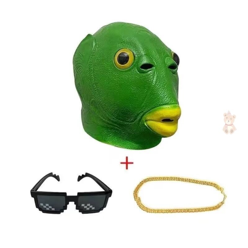 Mask full face cool green headgear fish man headgear green fish head headgear green head green headgear fish