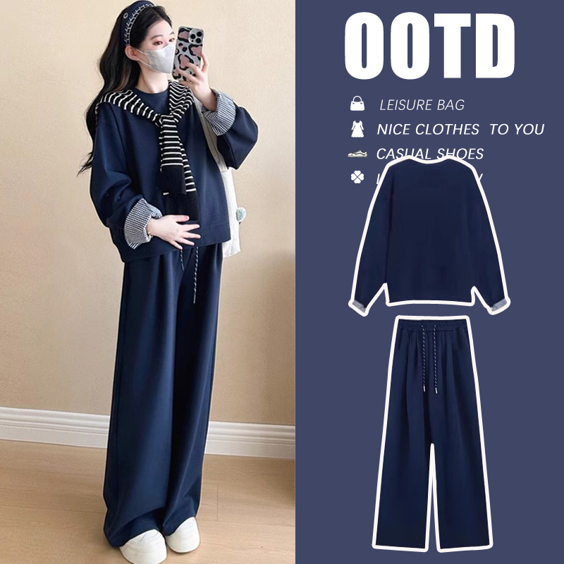 Maternity Suit, Spring Fashion, Stylish, Casual, Loose, Belly-Covering, Round-Neck Sweatshirt, Autumn and Winter Lazy Style Two-Piece Set Maternity Suit, Spring Fashion, Stylish, Casual, Loose, Belly-Covering, Round-Neck Sweatshirt, Autumn and Winter Lazy Style Two-Piece Set