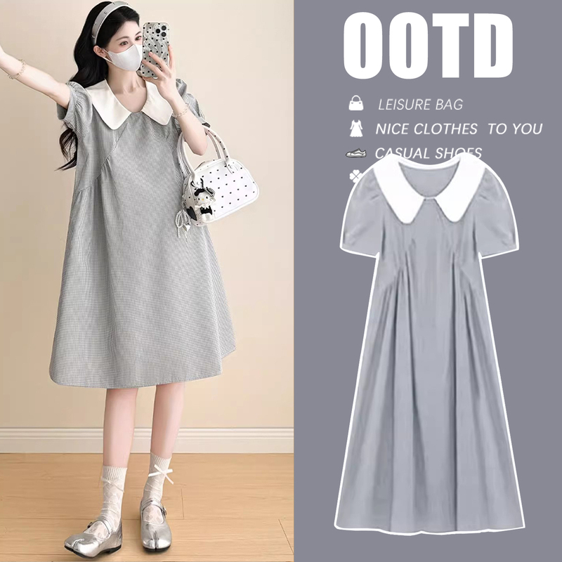 Maternity Dress for Summer Wear 2026 New Style Fashionable Doll Collar Loose Age-Reducing Mid-Length Petite Summer Dress