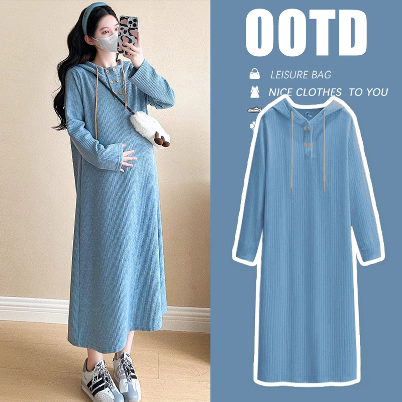 Maternity Blue Dress Autumn and Winter 2025 New Thickened Knitted Sweater Pregnancy Wear Loose Belly-Covering Long Style for Women Maternity Blue Dress Autumn and Winter 2025 New Thickened Knitted Sweater Pregnancy Wear Loose Belly-Covering Long Style for Women