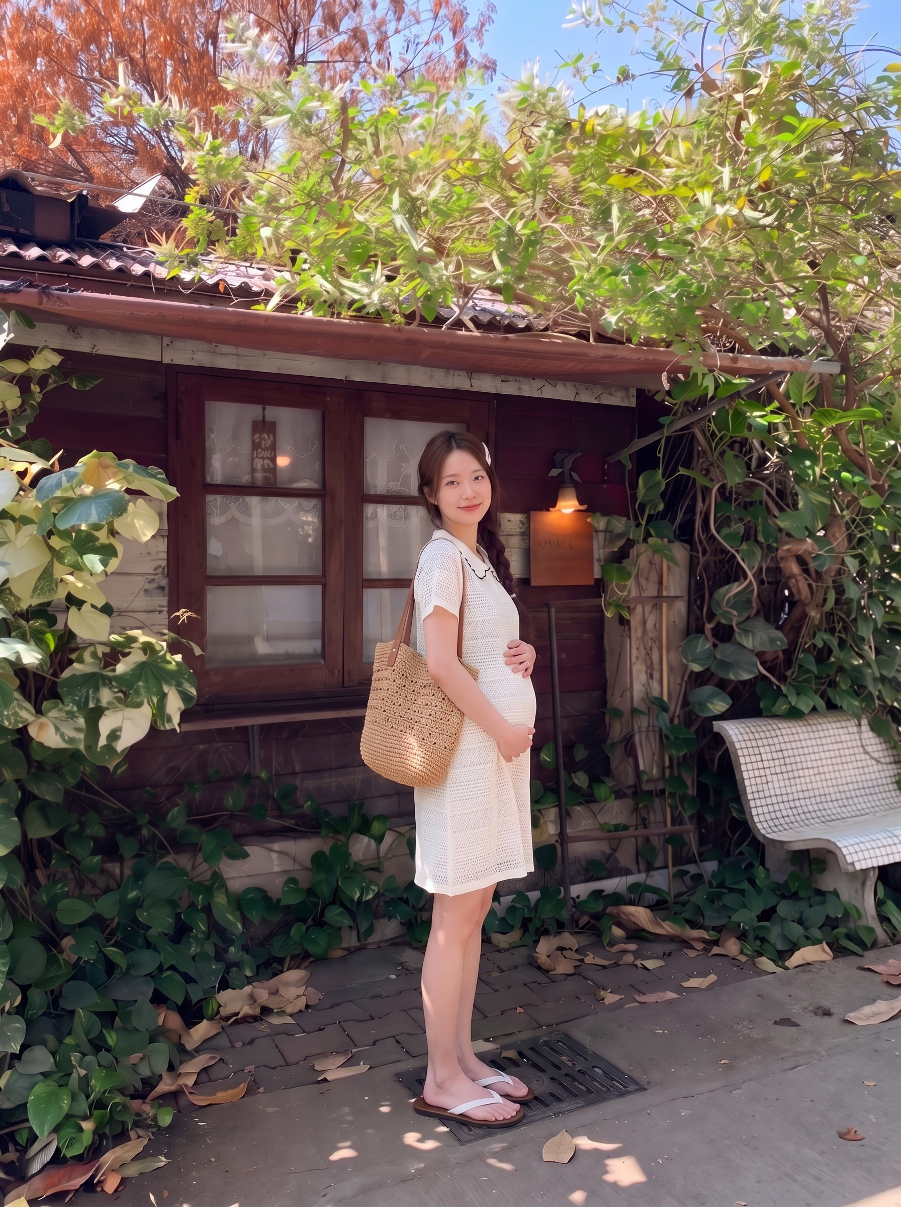 孕妇装女夏连衣裙2026新款法式宽松遮肚花边polo领长裙夏季孕妇裙 — 3