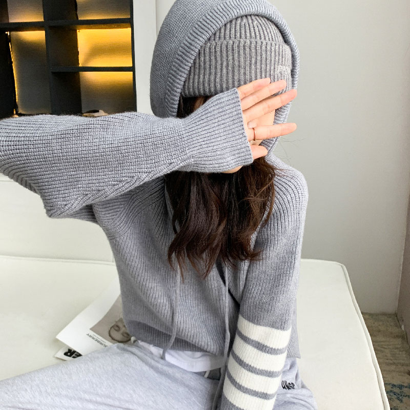 TB hoodie hooded sweater women's loose casual lazy knitted sweater long-sleeved four-bar bottoming all-match sweater