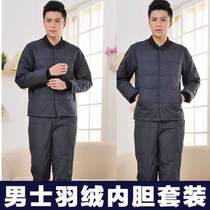 Brand middle-aged and elderly mens down jacket liner set thickened thermal underwear two-piece cotton coat cotton