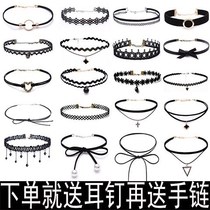 Bell Item Circle Girl Lock Bone Chain Han Edition Student Black Lace Simple Neck Ornament Neck Chain Necklace Pendant Neck Strap