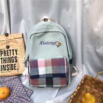 ins wind 2021 new high school school bag female junior high school large capacity Korean version fashion checkered double shoulder bag