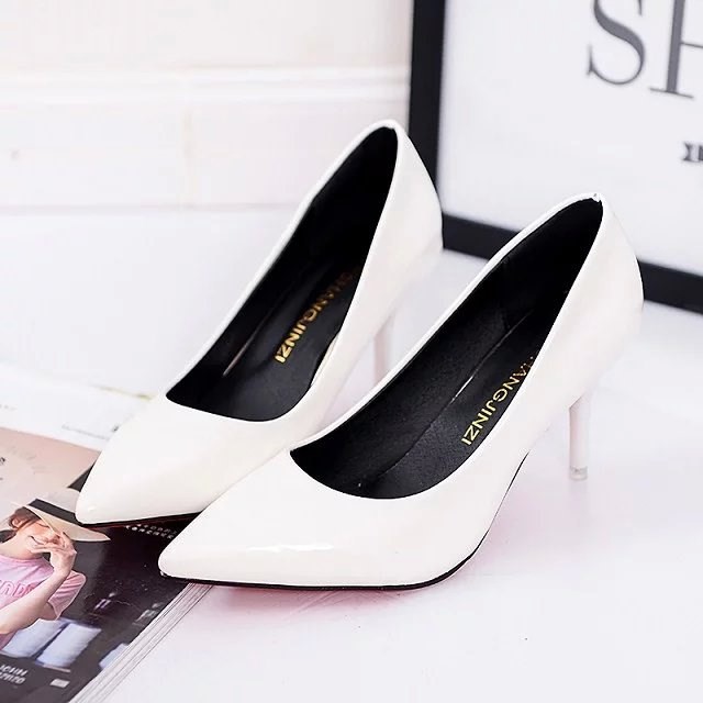  Large size in heel Career fine heel Pointed Women Shoes Lacquered Leather Face High Heels Shoes Lady Shoes 5-8 Single Shoes Shoes