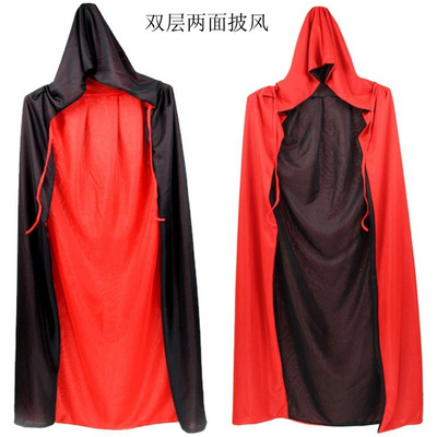 Halloween cape kids adult party costume red and black reversible collar hood death cape cloak