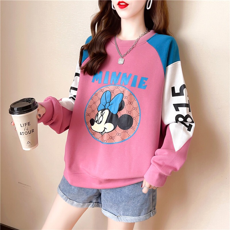2025 Spring and Autumn New Cartoon Long-Sleeve T-Shirt for Women, Loose Plus Size Women's Fashionable Top That Covers the Belly and Reduces Age, Bf Trend