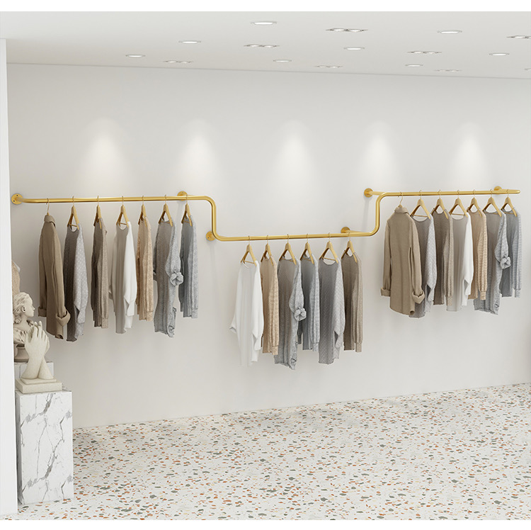 Clothing Store Show Show Brief Upper Wall Wall-mounted Hanging Clothes Rod Creative Side Hanging Stainless Steel Woman Shop Silver Color Shelf