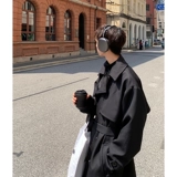 Черный осенний плащ, осенняя куртка, в корейском стиле, изысканный стиль, длина миди, в британском стиле