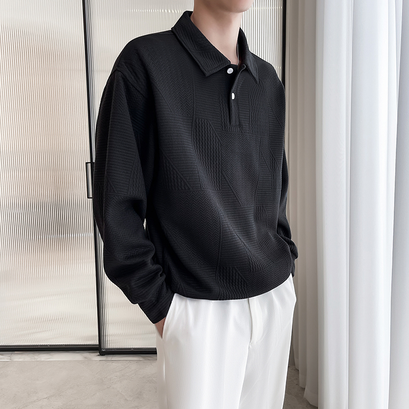 Lapel Sweatshirt for Men, Spring and Autumn Style, Heavyweight, Cool T-Shirt, Long-Sleeve Polo Shirt, Trendy Brand Jacket, Mature and Stable Top
