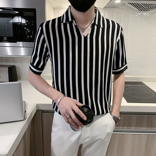 Летняя брендовая рубашка, V-образный вырез, в корейском стиле