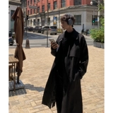 Черный осенний плащ, осенняя куртка, в корейском стиле, изысканный стиль, длина миди, в британском стиле