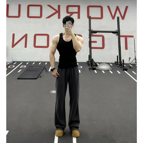 深灰色直筒运动卫裤男款冬季加绒训练健身长裤cleanfit休闲裤子