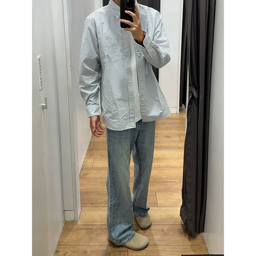 Синие джинсы, штаны, осенние, высокая талия, в американском стиле, свободный прямой крой