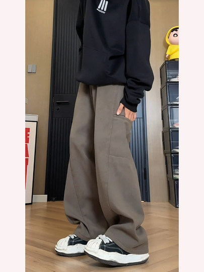 美拉德咖色加绒牛仔裤男款秋冬美式复古水洗工装裤子痞帅直筒长裤