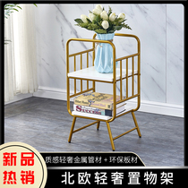Nordic bedside frame Wrought iron floor storage light luxury shelf Space-saving simple multi-layer storage frame Nouveau Riche gold