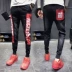 Quần jean nam màu đen mùa xuân phiên bản Hàn Quốc của quần chân trẻ trung hợp thời trang quần nam mùa xuân và mùa thu quần harem - Quần jean