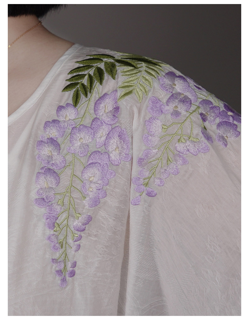 Китайцы одежда наборы 随淇自然【紫藤】大码汉服女春夏明制绣花天丝提花圆领半袖对襟衫