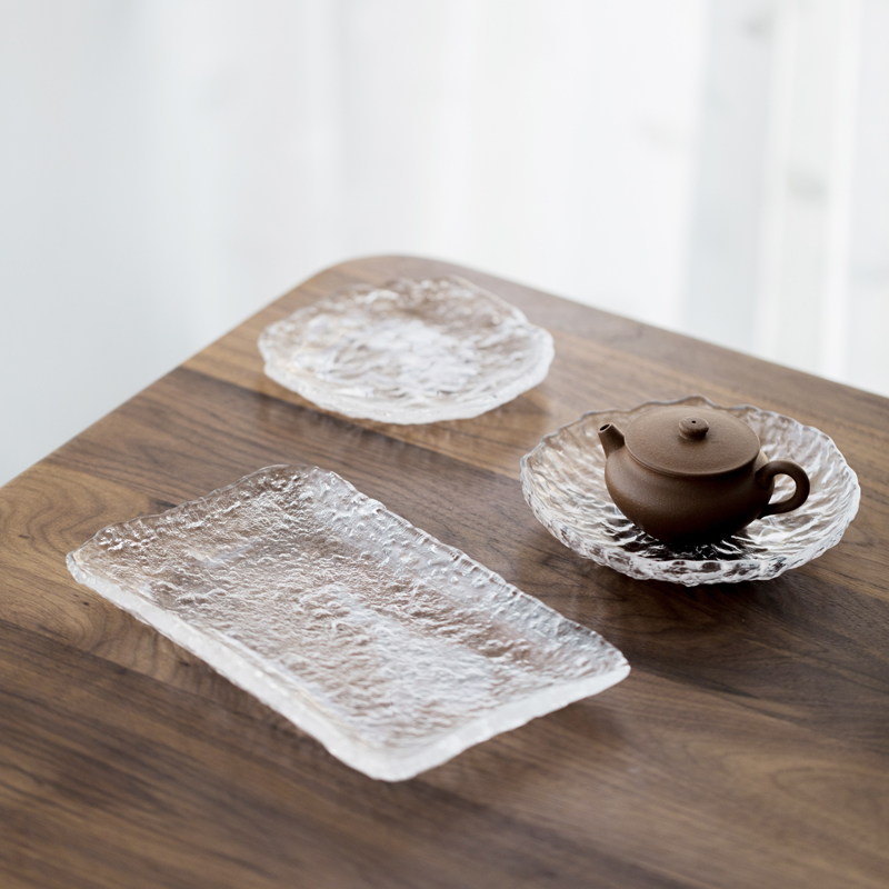 More vegetation school Japanese checking glass pot bearing bearing a pot of tea mat creative dry little tea tray saucer dish