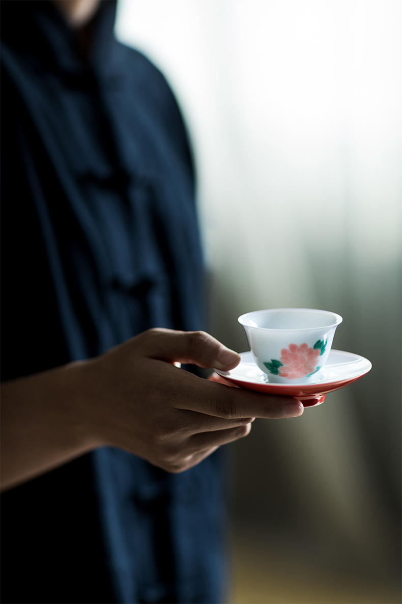 Vegetation school white porcelain hand - made teacup sample tea cup tea bowl, small glass cup master cup kung fu tea set